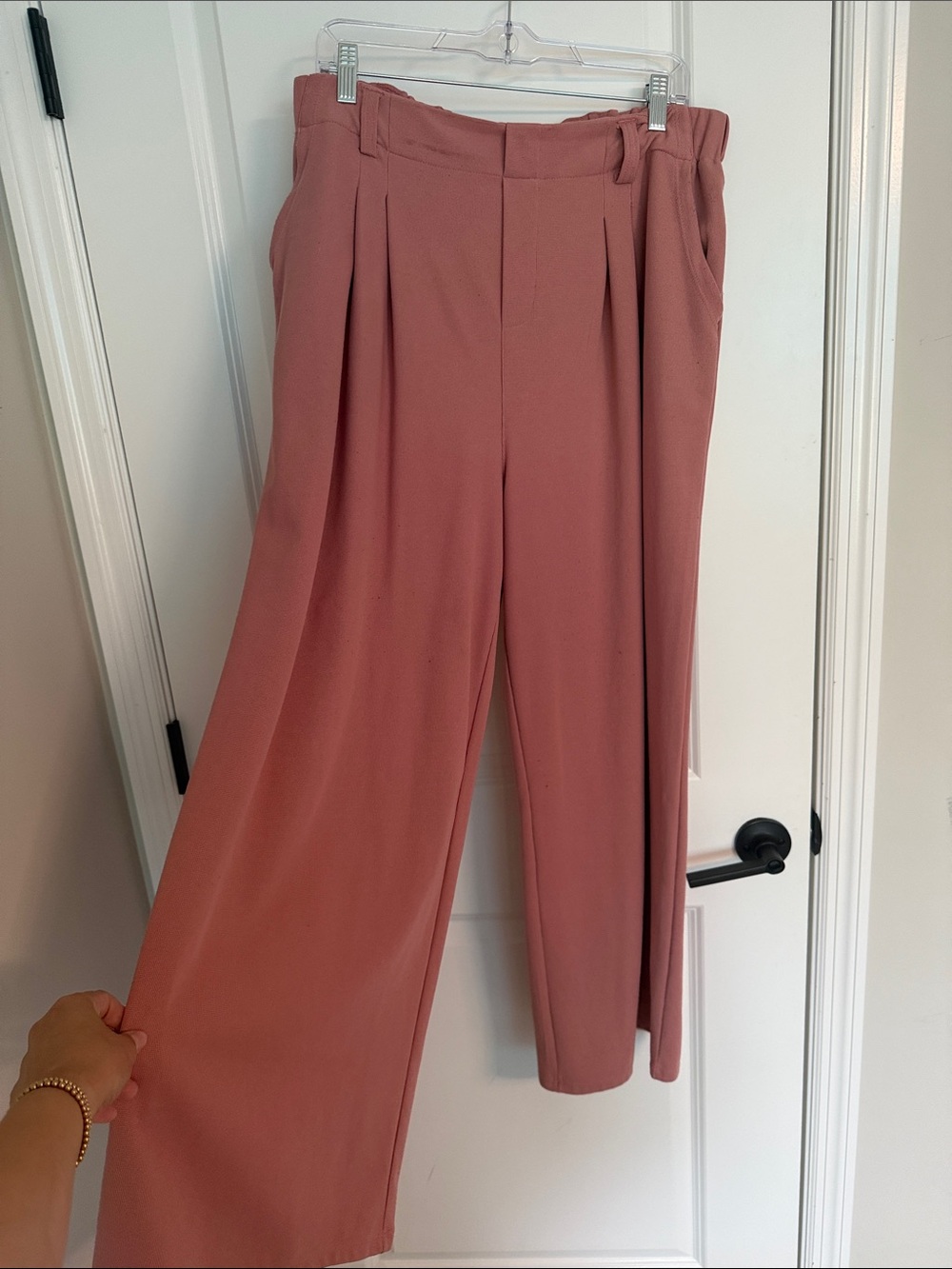 HALARA waffle Wide-Leg Pleated Pants - Mauve Pink